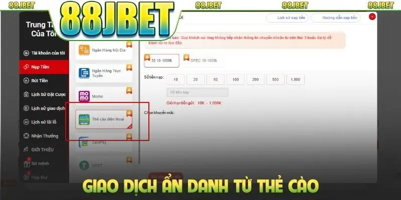 Giao dịch ẩn danh từ thẻ cào